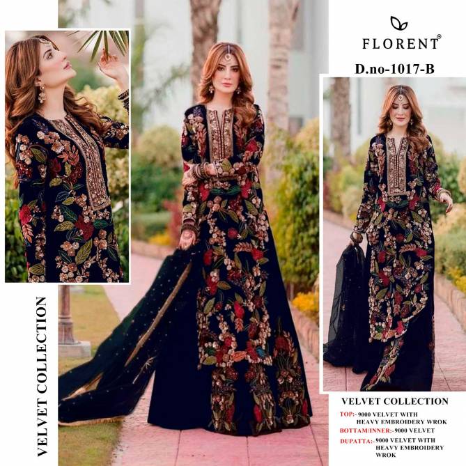 Florent 1017 A To D Winter Wear Velvet Pakistani Suits Wholesale Price In Surat
