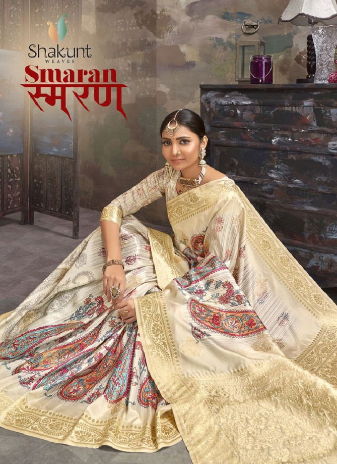 Smaran Silk Latest Fancy Designer Festive Wear digital print Pure Silk Saree Collection 