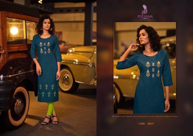 Poonam Lekha Malai Handwork Fancy Wear Embroidery Work Designer Kurti Collection
