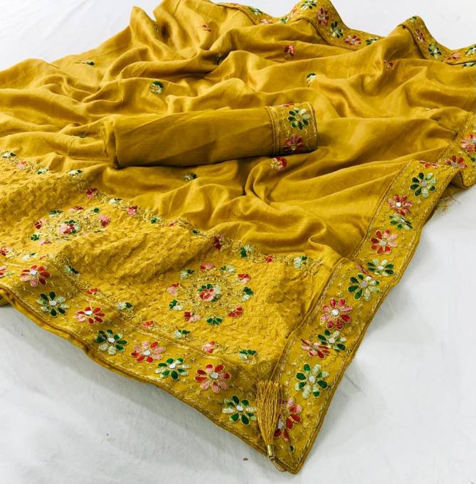 Rajyog Latest Fancy Silk Designer Wedding Wear Tread Color Work With Mirror Hand Work Saree Collection
