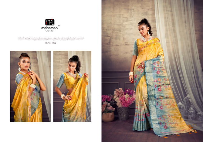 Maheshwari 1001 To 1006 By Mahamani Creation Dola Silk Prizem Print Saree Orders In India