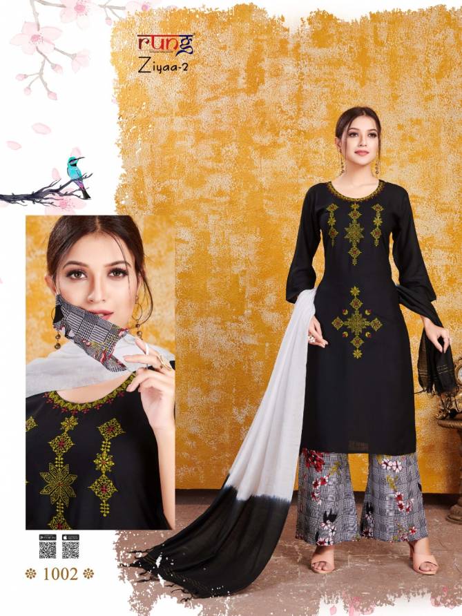 Rung Ziyaa 2 Latest Designer Heavy Rayon Embroidery Worked Ready Made Salwar Suit Collection 