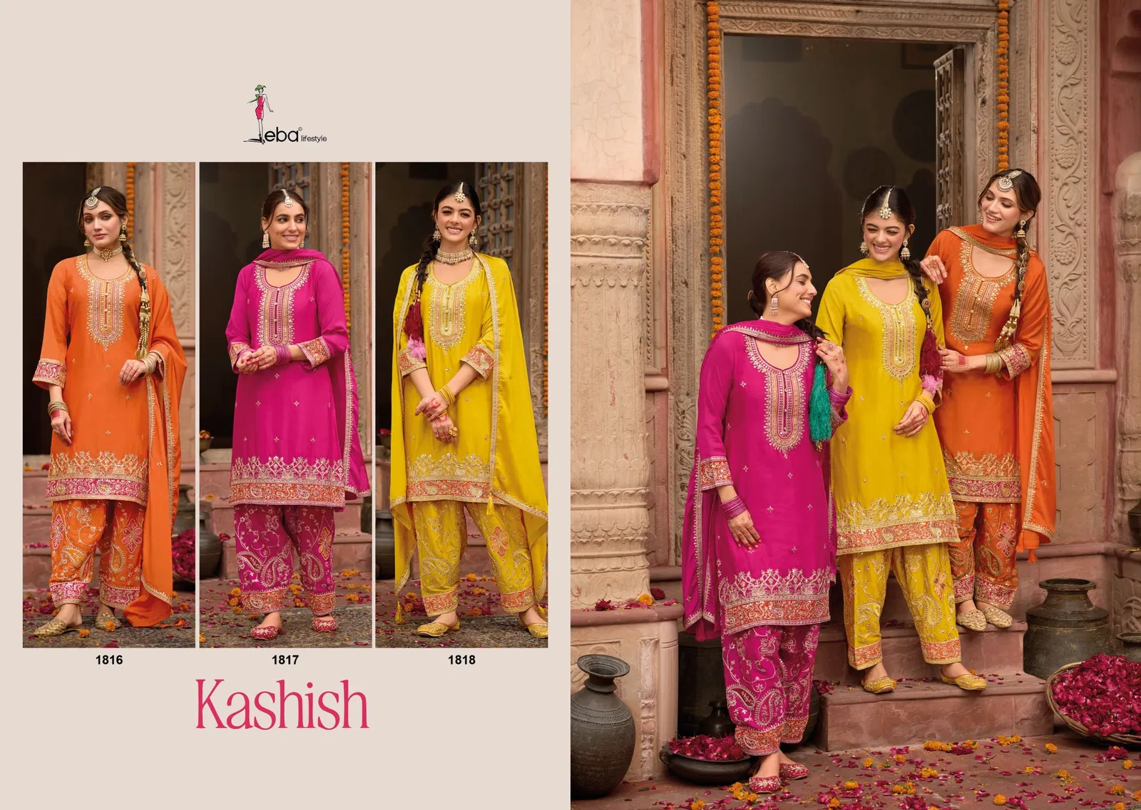 Kashish By Eba Chinon Emboidery Readymade Suits Wholesalers In Delhi