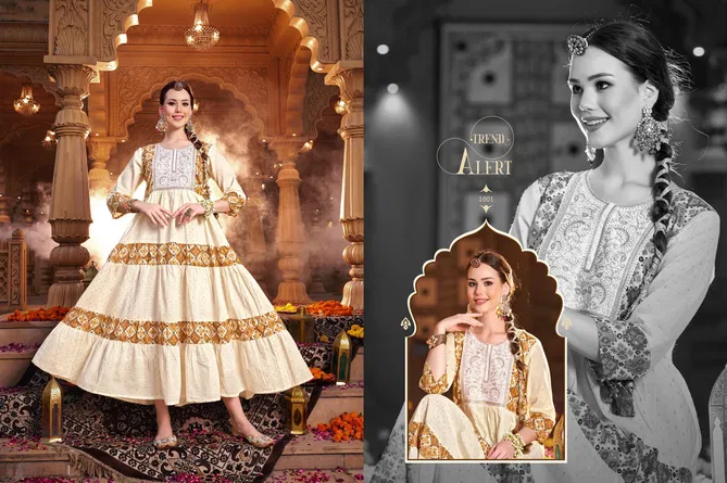 Kasturi By Poonam Cotton Jecard Long Anarkali Kurti Suppliers In India