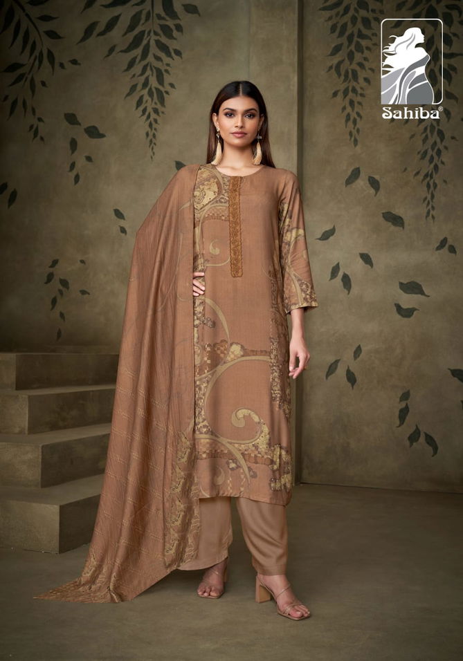 Minhaz By Sahiba Muslin Silk Digital Printed Dress Material Exporters In India