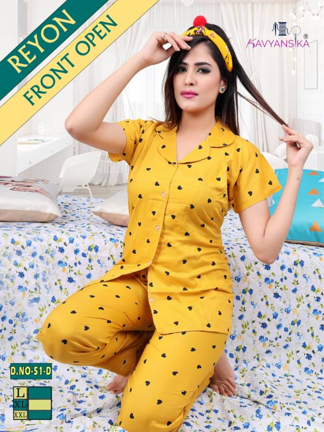 Kavyansika Rayon Night Wear Fully Readymade With Half Sleeves n Buttons Collar Style Comfortable Collection