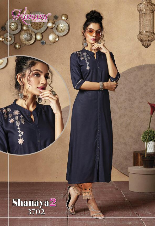 Kanasu Shanaya 2 Latest Fancy Heavy Ethnic Wear Rayon Fancy Printed Kurtis With Bottom Collection
