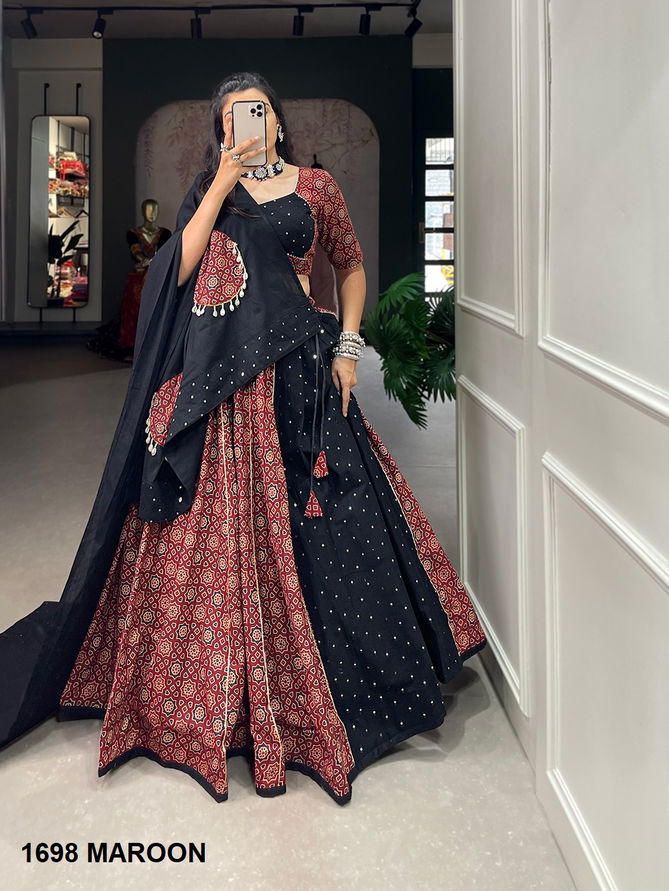 Aawiya 1698 Maroon Cotton Navaratri Lehenga Choli Suppliers In India