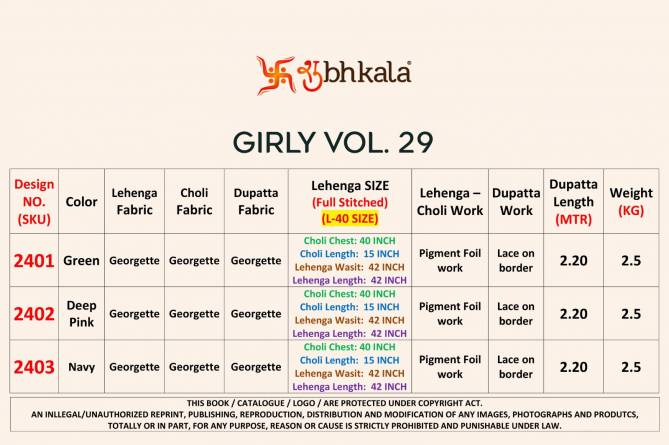 Girly Vol 29 By Kf Shubhkala Designer Georgette Readymade Lehenga Choli With Dupatta Wholesale Online 