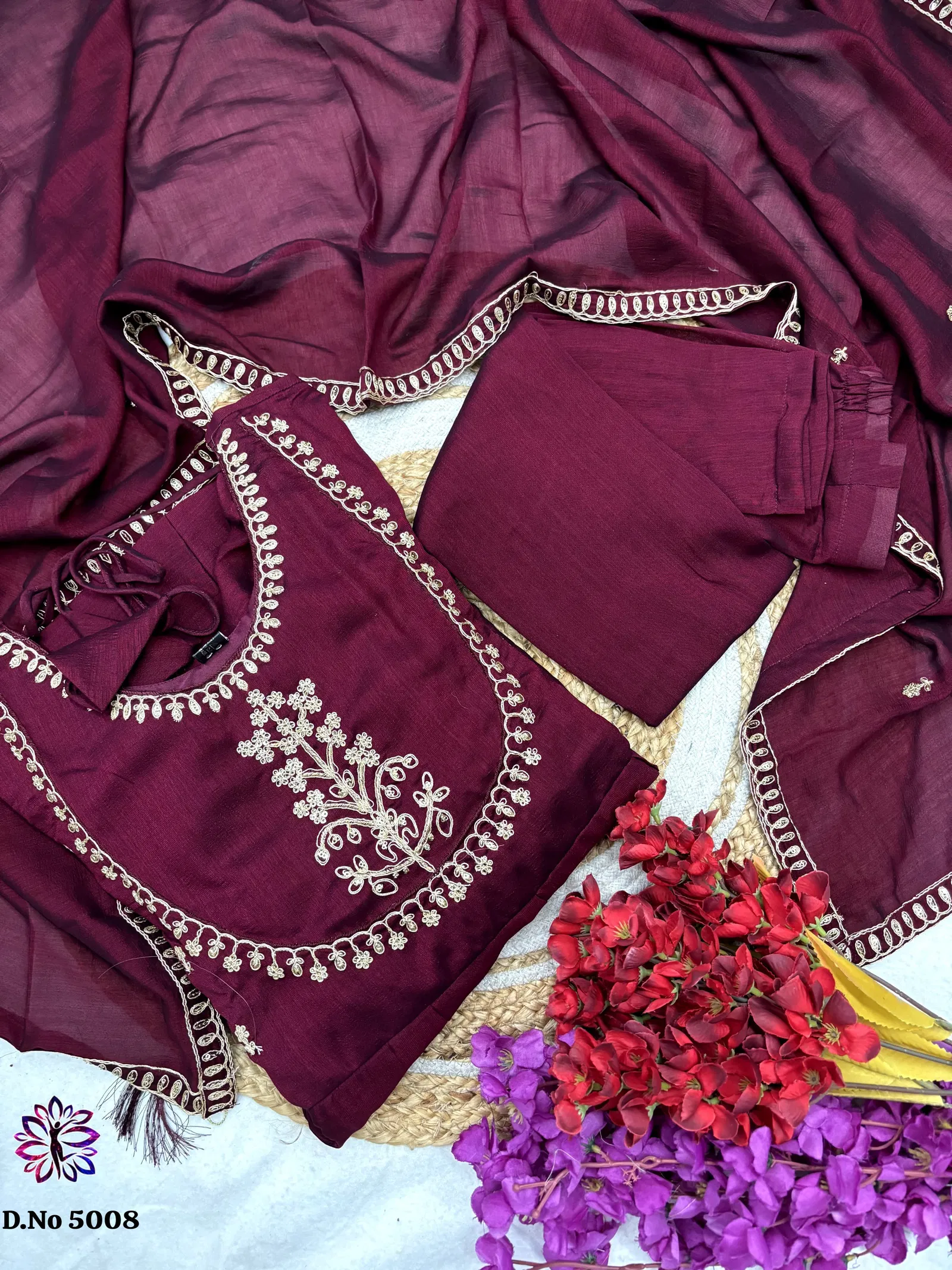 Maroon Colour KF 5008 Kalaai Embroidery Kurti With Bottom Dupatta Surat Wholesale Market