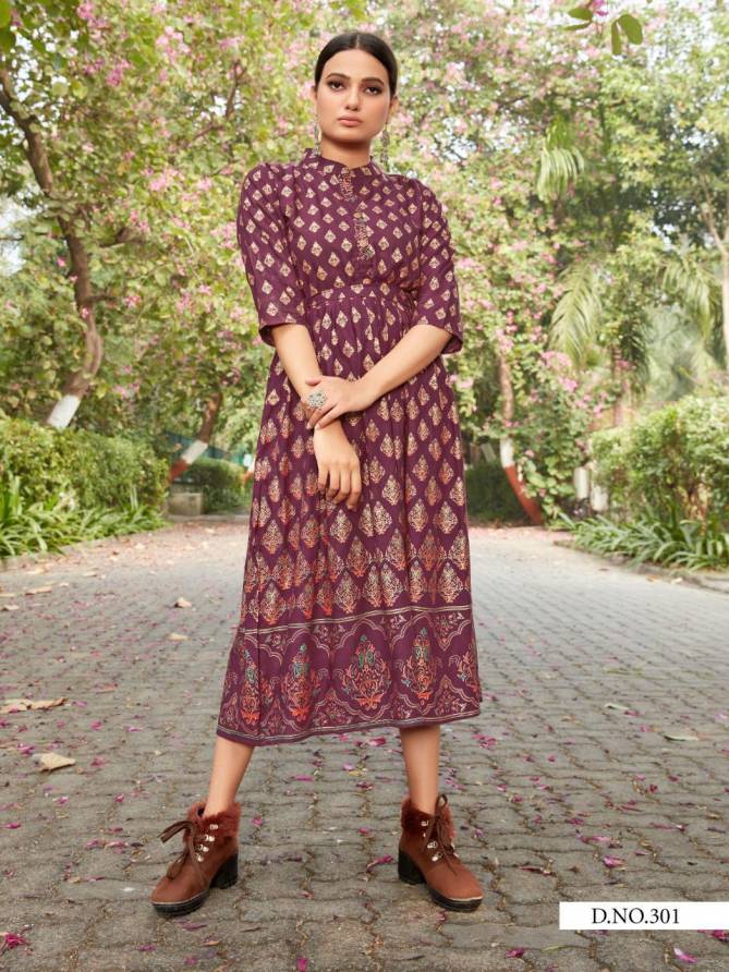 VEE FAB STYLE OUT VOL-3 Latest Fancy Ethnic Wear Rayon Slub With Gold Print Designer Kurti Collection