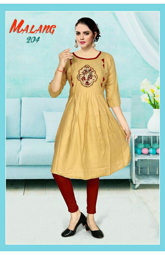 Trendy Malang 2 Latest Festive Wear Rayon With Handwork Designer Kurtis Collection
