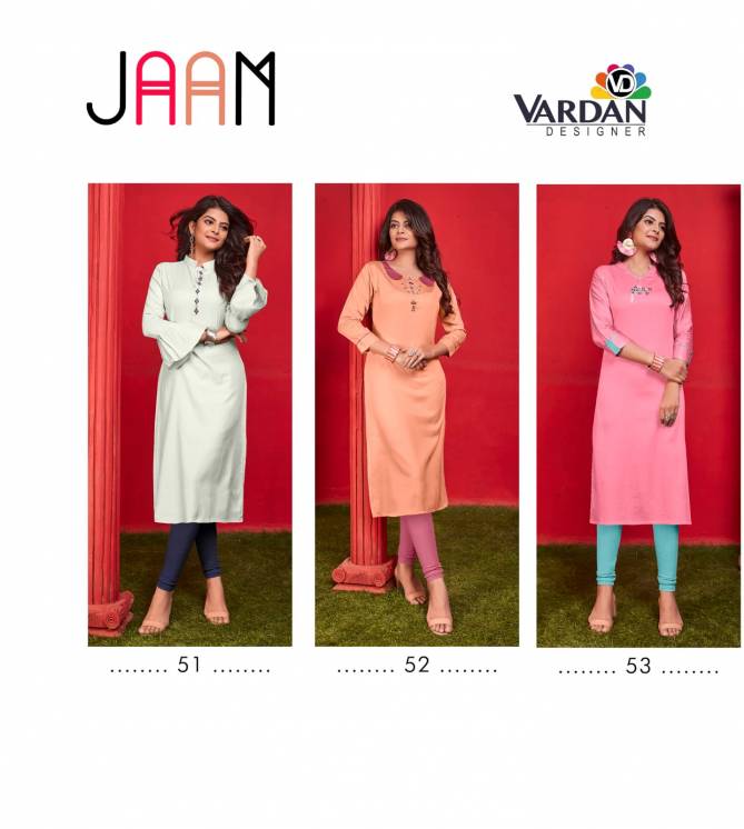 Jaam Vol 1 By Vardan Heavy Jaam Cotton With Embroidery Work Designer Kurti Catalog 