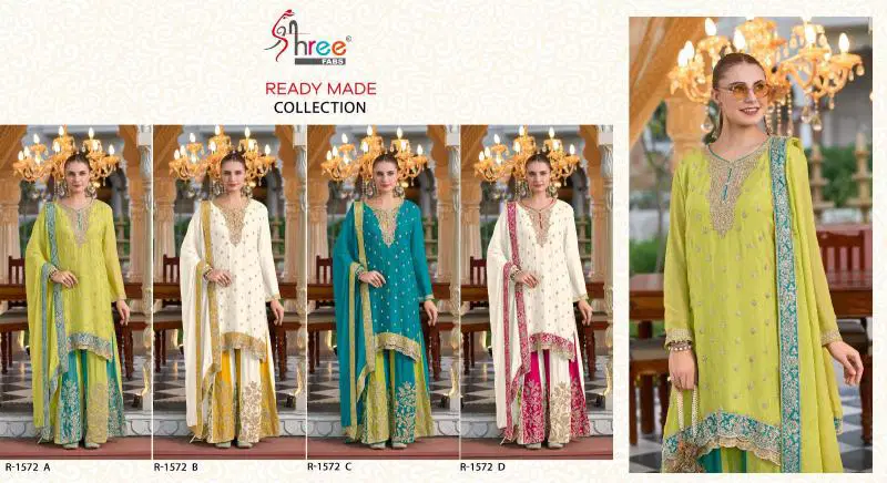 R 1572 By Shree Fabs Chinon Silk Readymade Suits Wholesale In India