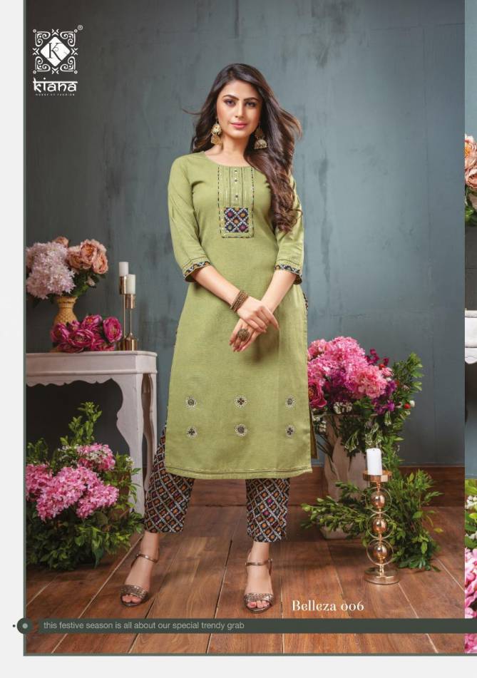 Kiana Belleza Latest fancy Designer Rayon Ethnic Wear Kurti With Bottom Collection
