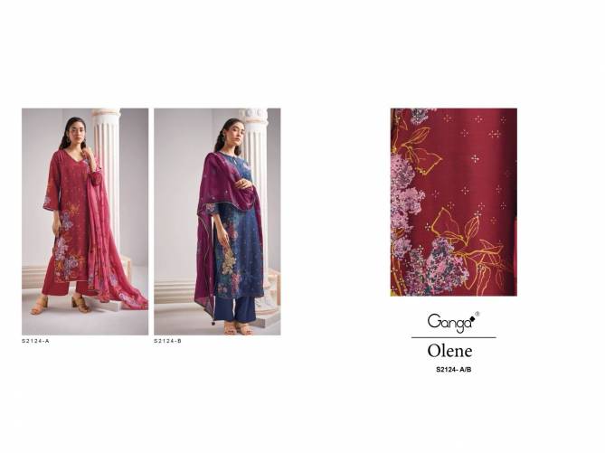 Olene 2124 By Ganga Bemberg Silk Dress Material Catalog