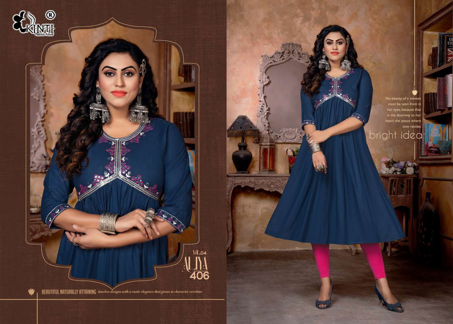 Kinti Aaliya 4 Rayon Embroidery Nayra Cut Kurtis Catalog
