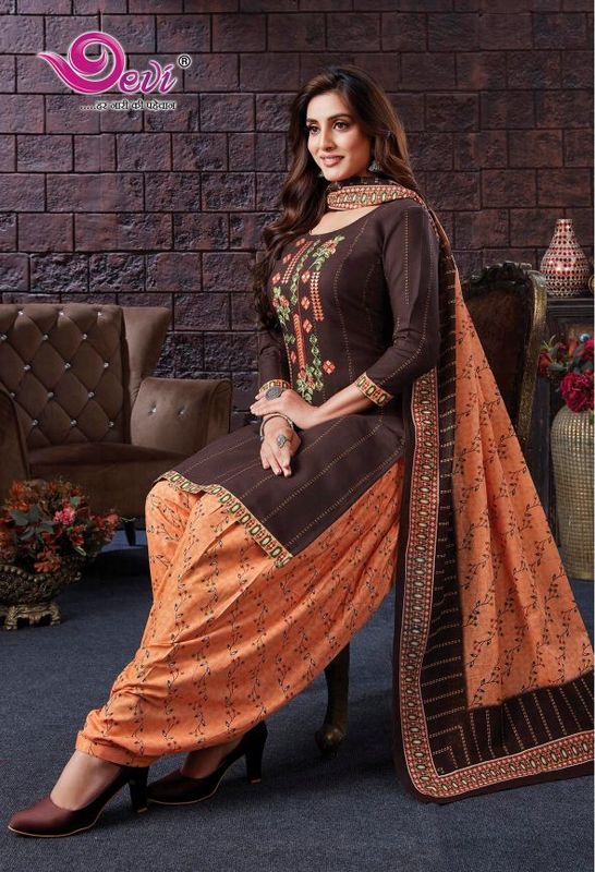 Coffee Embroidered Crepe Unstitched Salwar With Dupatta - UNAVAILABLE -  2717738