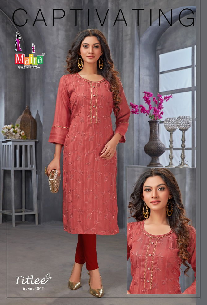 Maira Titlee 4 Heavy Party Wear Rayon Embroidery Kurti Collection