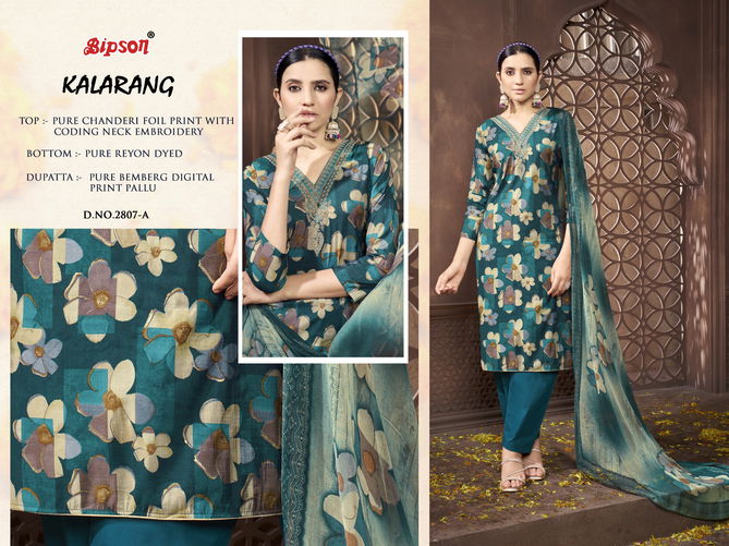 Kalarang 2807 By Bipson Chanderi Foil Print Coding Neck Work Dress Material Wholesale Shop In Surat	