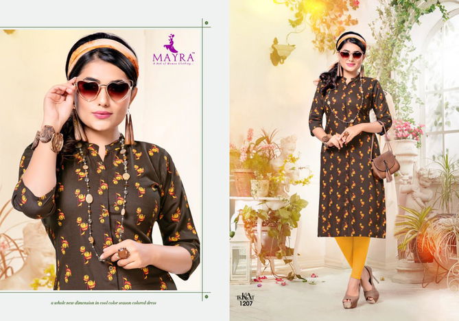 Mayra Ikkat Fancy Designer Regular Wear Rayon Slub Printed Kurtis Collection
