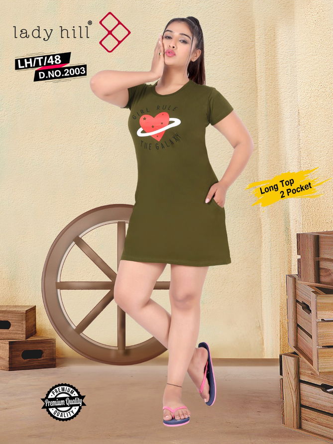 Lady Hill Tshirt 48 :Latest Fancy Regular Casual Wear Hosiery Cotton Long Pocket T-shirt Collection
