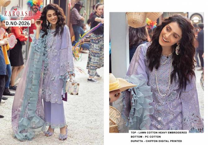 Zarqash Mushq Latest Fancy Designer Festive Wear Law Cotton Heavy Embroidery Work Pakistani Salwar Suits Collection
