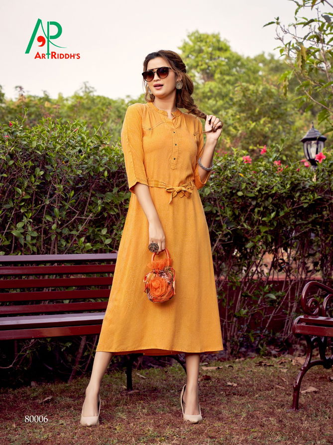 Art Riddhs Chaitanya Maxi Party Wear Style Rayon Kurti Collection
