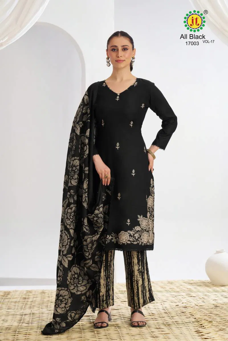 All Black Vol 17 By Jt Rayon Embroidered Dress Material Suppliers In India