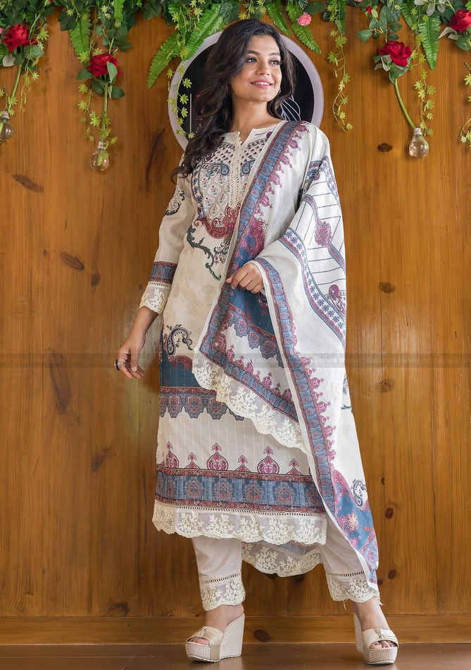 Ivory Masleen Shifli Chikankari Kurti With Bottom Dupatta Wholesale Price in Surat