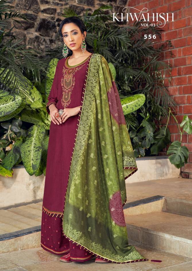 Triple Aaa Khwahish 3 Latest Fancy Designer Regular Casual Wear prampara silk with khatli work neck Dress Material Collection

