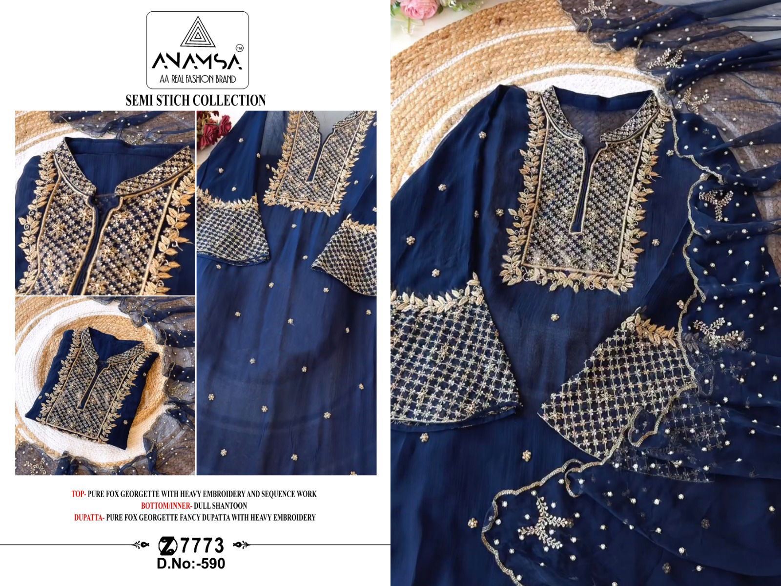 Anamsa 590 Faux Georgette Embroidery Pakistani Suit Wholesalers In Delhi