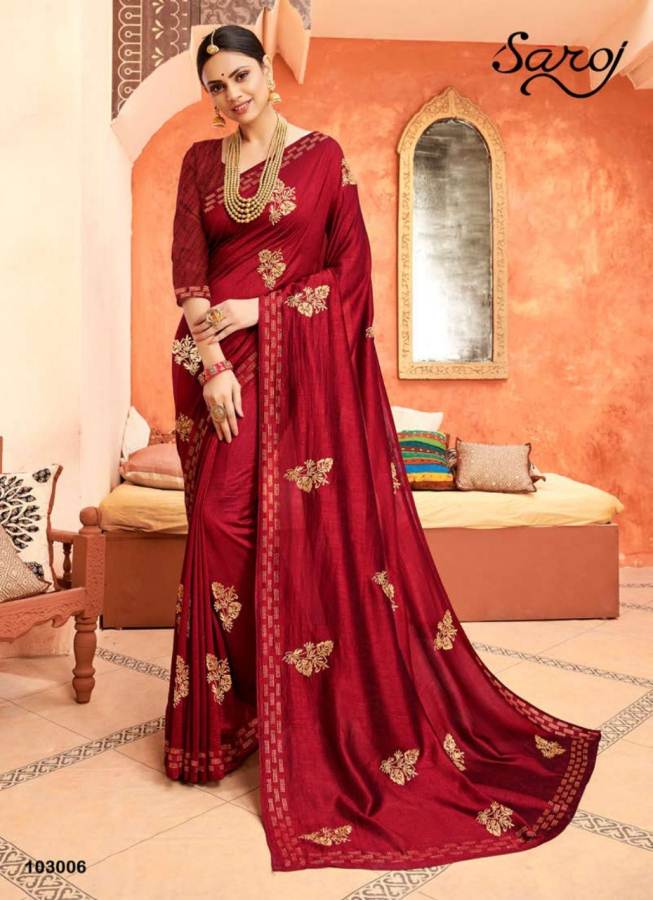 Designer Party Wear Bridal Vichitra Saree Collection With Embroidery Work and Beautiful Design Border 