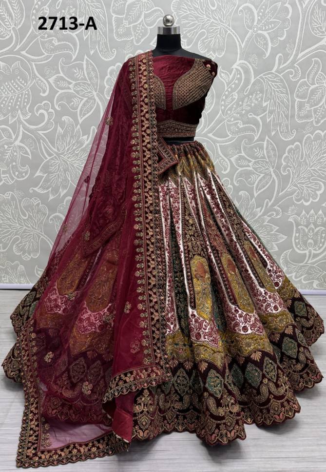 2713 A  And 2713 B By Anjani Art Heavy Velvet Embroidery Bridal Lehenga Choli Manufacturers