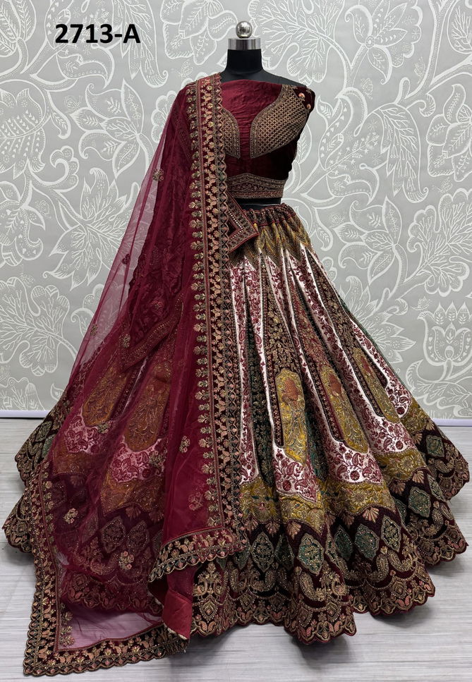 2713 A  And 2713 B By Anjani Art Heavy Velvet Embroidery Bridal Lehenga Choli Manufacturers