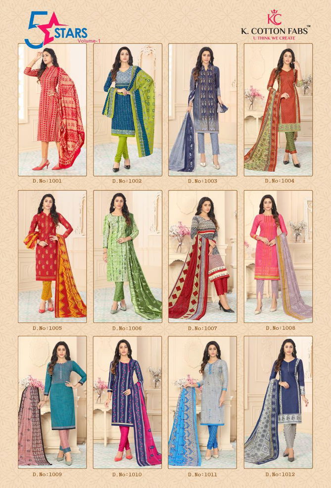 K Cotton Fabs 5 star Exclusive Printed  Casual Wear Cotton Dress Material Collection
