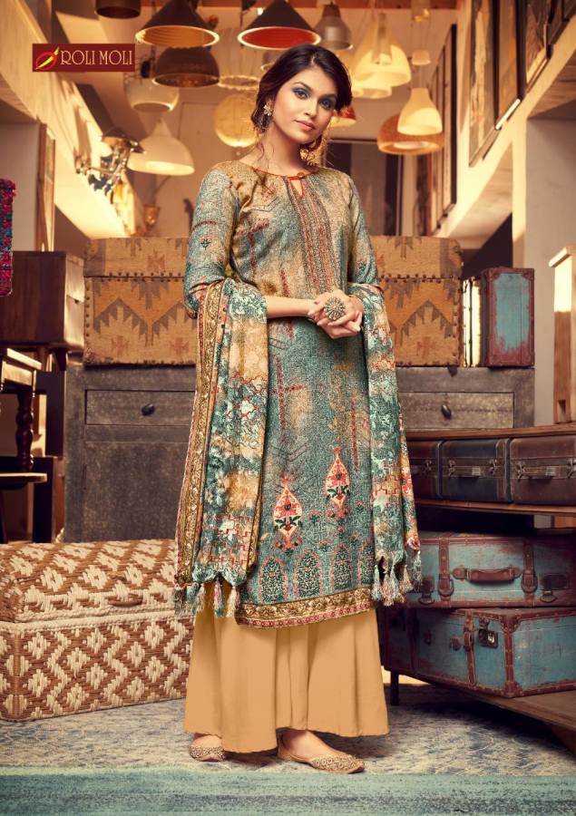 Roli Moli Silky 8 Latest Exclusive Collection Pure Pashmina Jacquard Print With Exclusive SIROSKEY Diamond Work Designer Dress Material