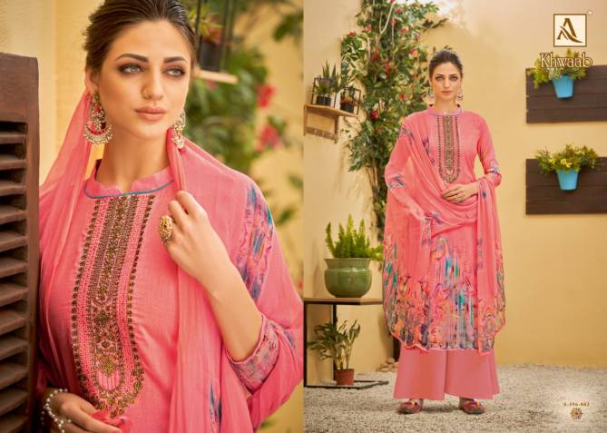 Alok Khwaab 2 Latest Fancy Designer Casual Regular Wear Pure Jam Cotton Digital Printed Thread Embroidery And Swarovski Diamond Work Dress Material Collection
