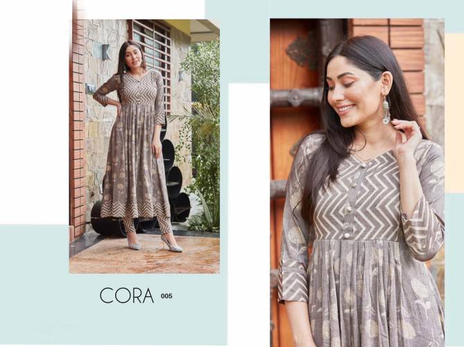 Cora Exclusive Fancy Party Wear Rayon Printed Kurti With Bottom Collection