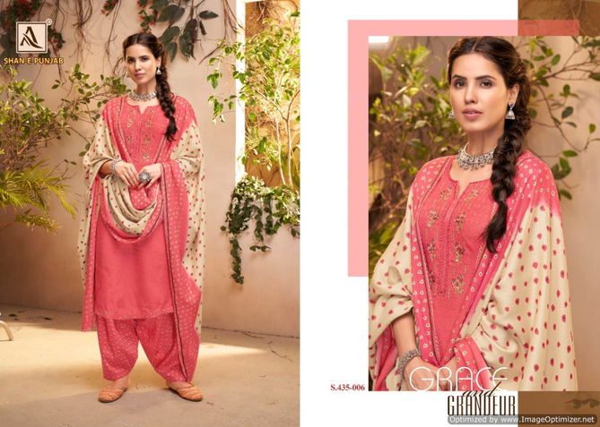 Alok Shan E Punjab Latest Designer Printed WIth Embroidery Work Dress Material With Pure Pashmina Shawl Print Dupatta With Four Side Lace Dupatta 