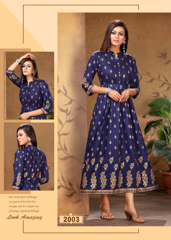 Ft Falak Repeat Latest fancy Designer Heavy Rayon Gold Print Stylish Look Kurti Collection
