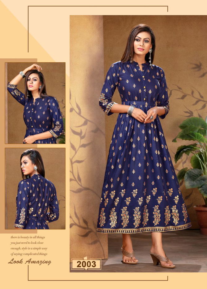 Ft Falak Repeat Latest fancy Designer Heavy Rayon Gold Print Stylish Look Kurti Collection
