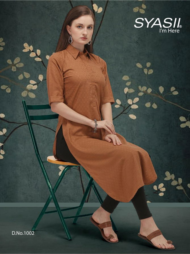 Syasii Classic 1 Latest Fancy Regular Wear Straight Cut Doby Aura Cotton Kurti Collection
