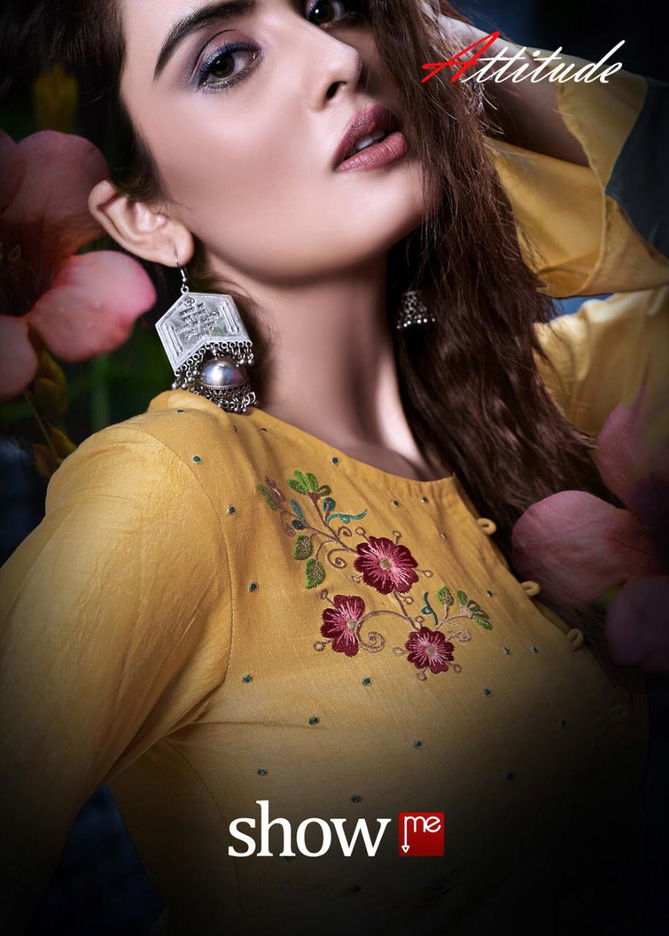 Attitude SHOW- ME Chinon Soft Silk Embroidered Premium Series of Kurti with Pant Classsy Style With it's Eye-Catching & Wonderful Collection