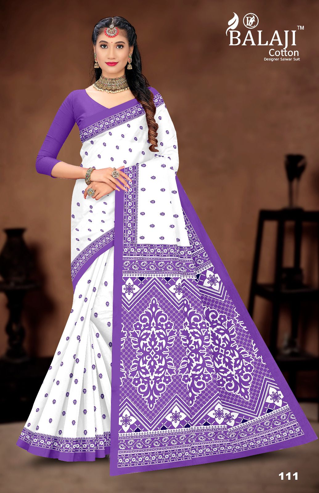 White Butti By Balaji Daily Wear Printed Cotton Sarees Suppliers In India