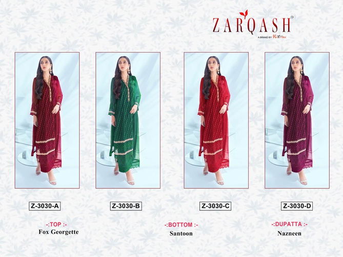 Z 3030 A To D By Zarqash Georgette Pakistani Salwar Suits Wholesalers In Delhi