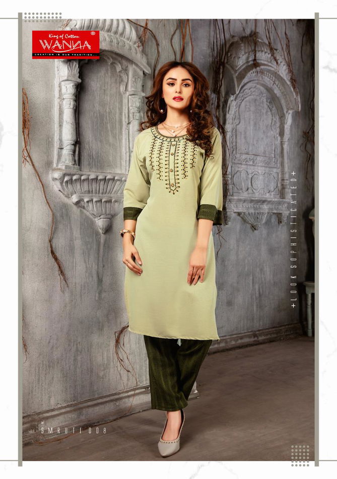 Wanna Smruti Latest Designer Casual Wear Rayon Kurti With Pant Style Bottom Collection
