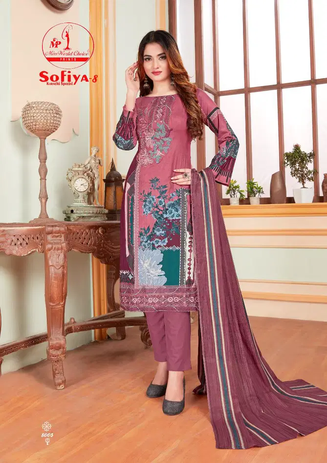 Miss World Choice Sofiya 8 Karachi Special Latest Casual Wear Pure Cotton Printed Dress Material Collection
