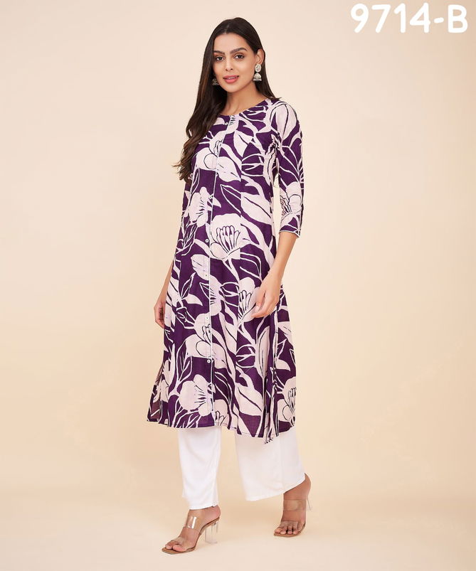 Label Khoj 9714 A and B Jam Satin Cotton Foil Printed line kurti Suppliers In India