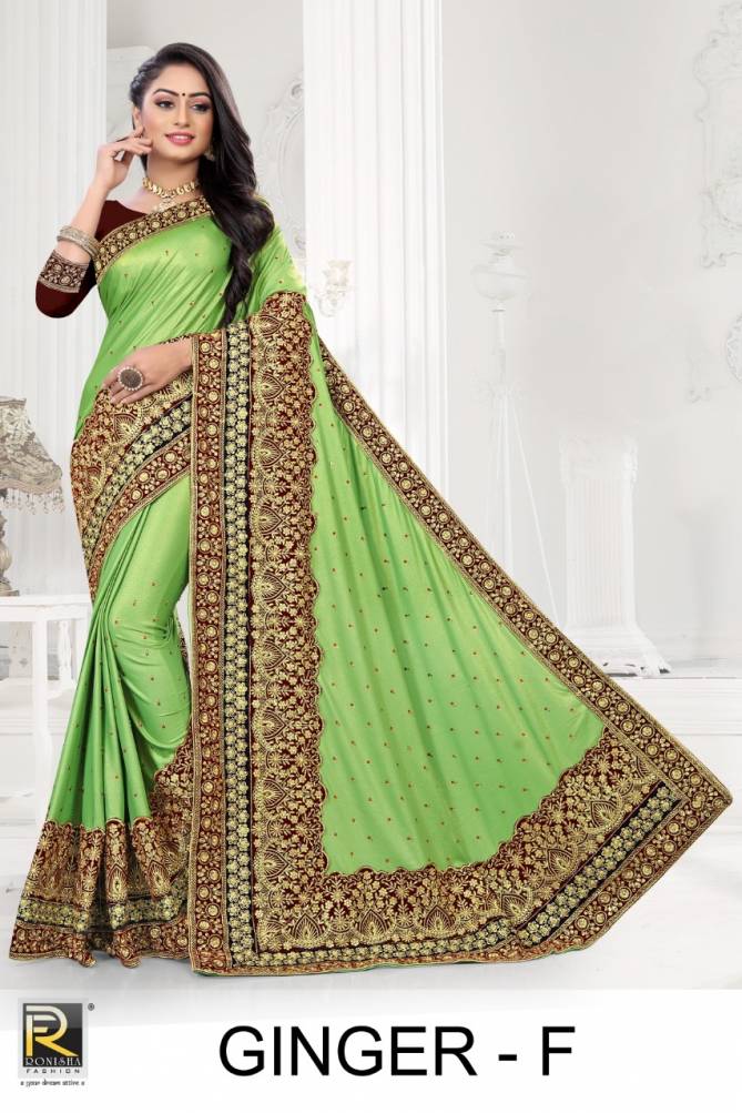 Ronisha Ginger Fancy Latest Wedding Wear Heavy Embroidery Worked Border Saree Collection